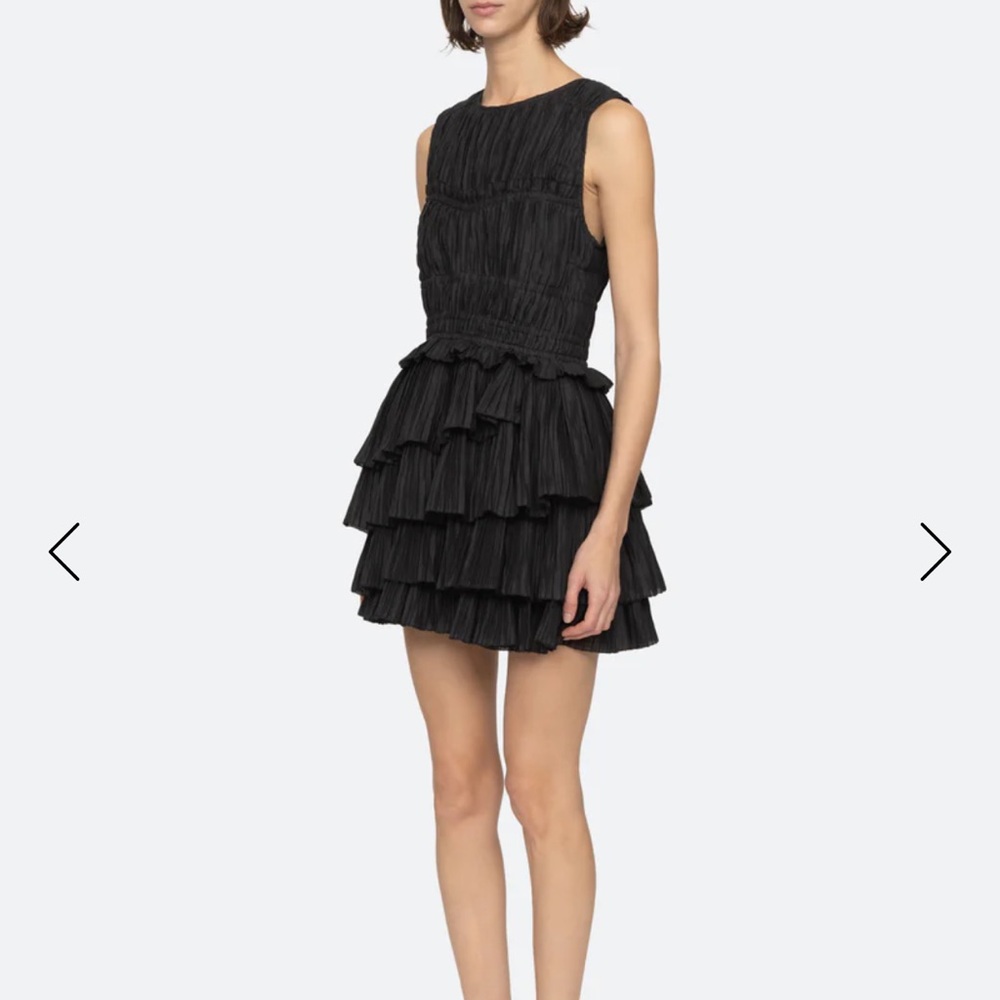 Sea New York Thalia Elegant Black Ruffled Mini Dress Medium NEW NWT